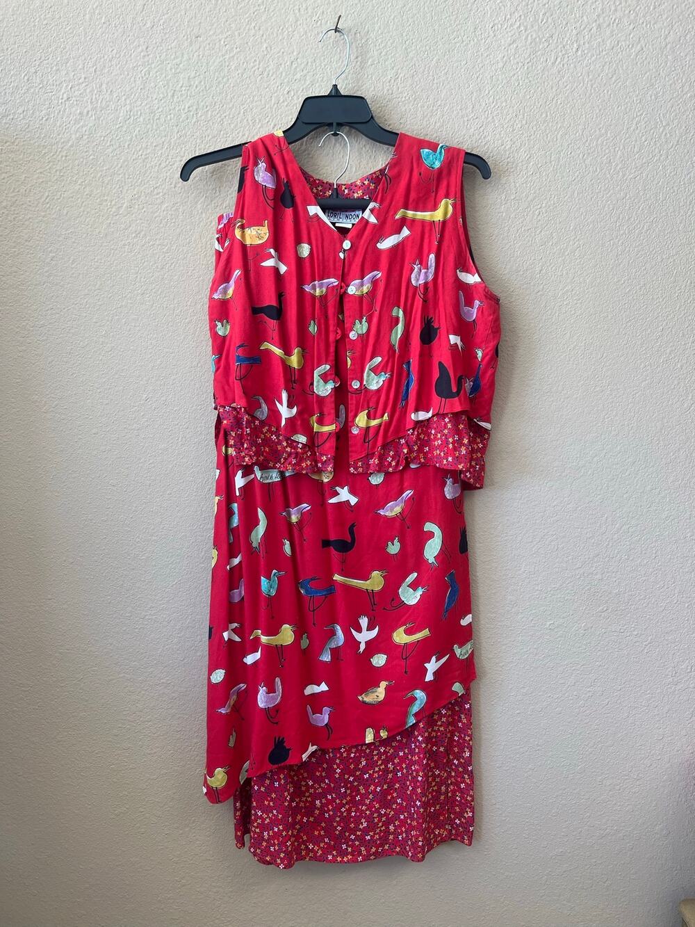 Vintage 80s Lori Lundon red birds cropped tank set size L